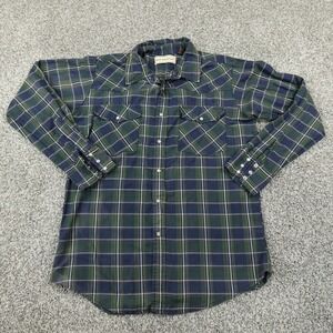 Bit Bridle Shirt Mens M Green Blue Tartan Pearl Snap Western Rodeo Cowboy Ranch